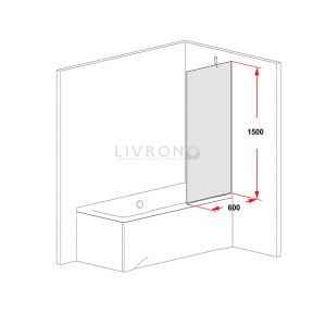 Скляна шторка для ванної Livron Capria. Крілпення праворуч. Захисне покриття скла всередині.