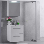Комплект меблів Fancy Marble для ванної кімнати: тумба Santorini 60 з раковиною Amelia 600 (0706101) та LED дзеркальною шафою MC-Santorini 60 Білий