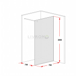 Скляна перегородка для душу Livron Rivieria (довжина профілю 1300 мм), профіль повздовжній прямокутний. Кріплення зліва. Захисне покриття скла всередині